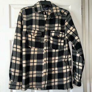 Visitor plaid button down heavy fleece shirt black cream size M prairie